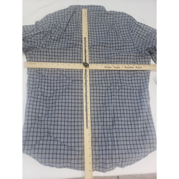 Banana Republic Slim Fit Gray/Blue Plaid Button Collar Shirt Mens sz L - Picture 4 of 6